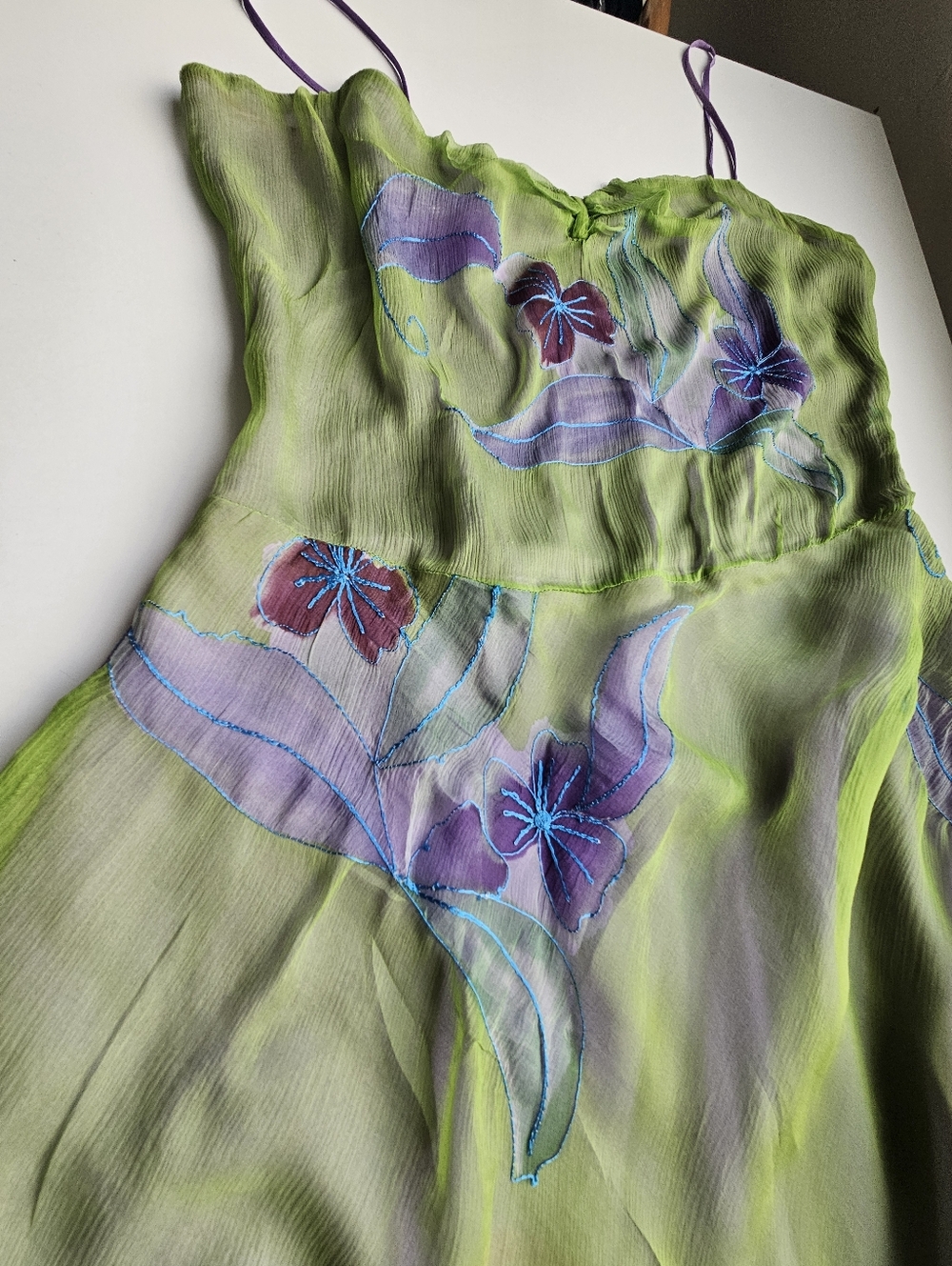 Vintage Handmade Embroidered Layered Silk Watercolor Fairy Dress - Picture 4 of 14